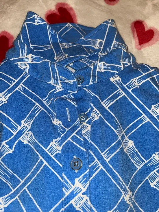 Blue Patterned Collared Women’s Blouse - Picture 3 of 3